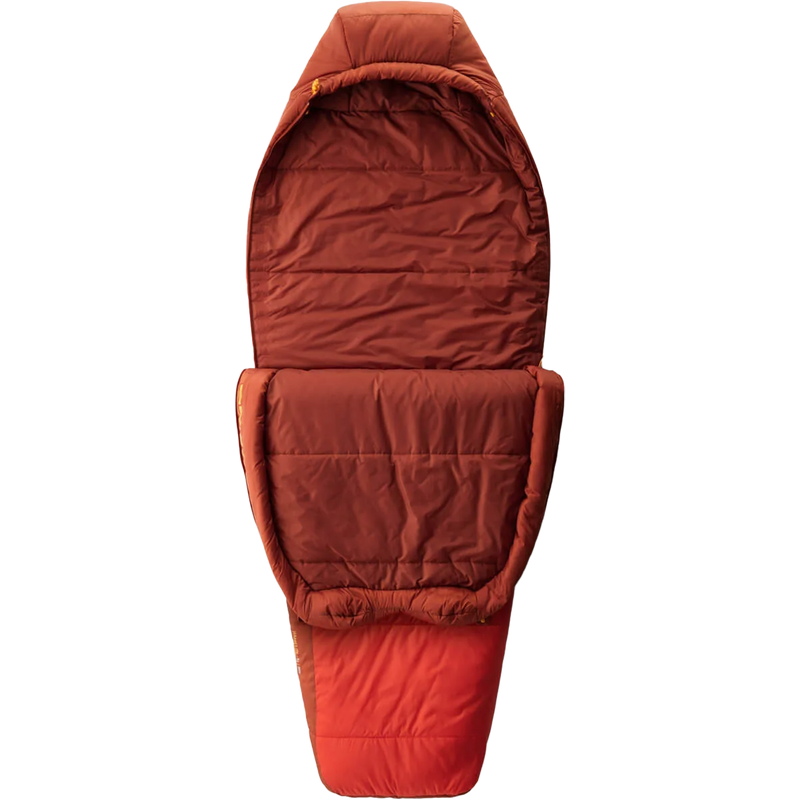 Women's Hamelin 15F Long, Sea to Summit Women's Hamelin 15F in Spicy Orange unzipped and folded down