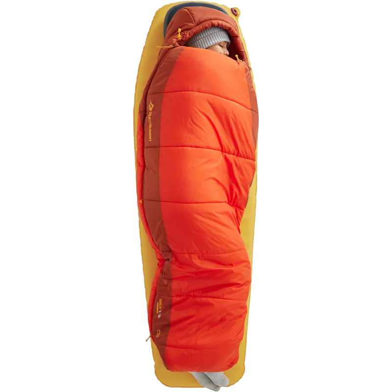 Women's Hamelin 15F Long, Sea to Summit Women's Hamelin 15F in Spicy Orange with model zipped up