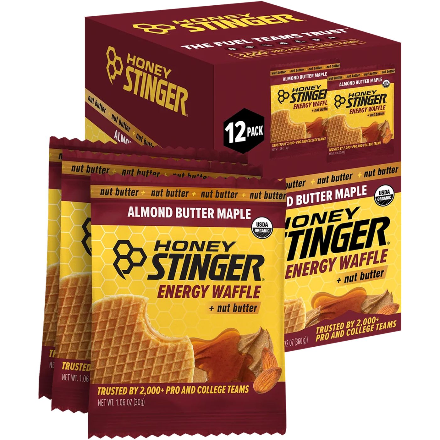Honey Stinger Organic Nut Butter Energy Waffles 12 Pack Almond Butter Maple 