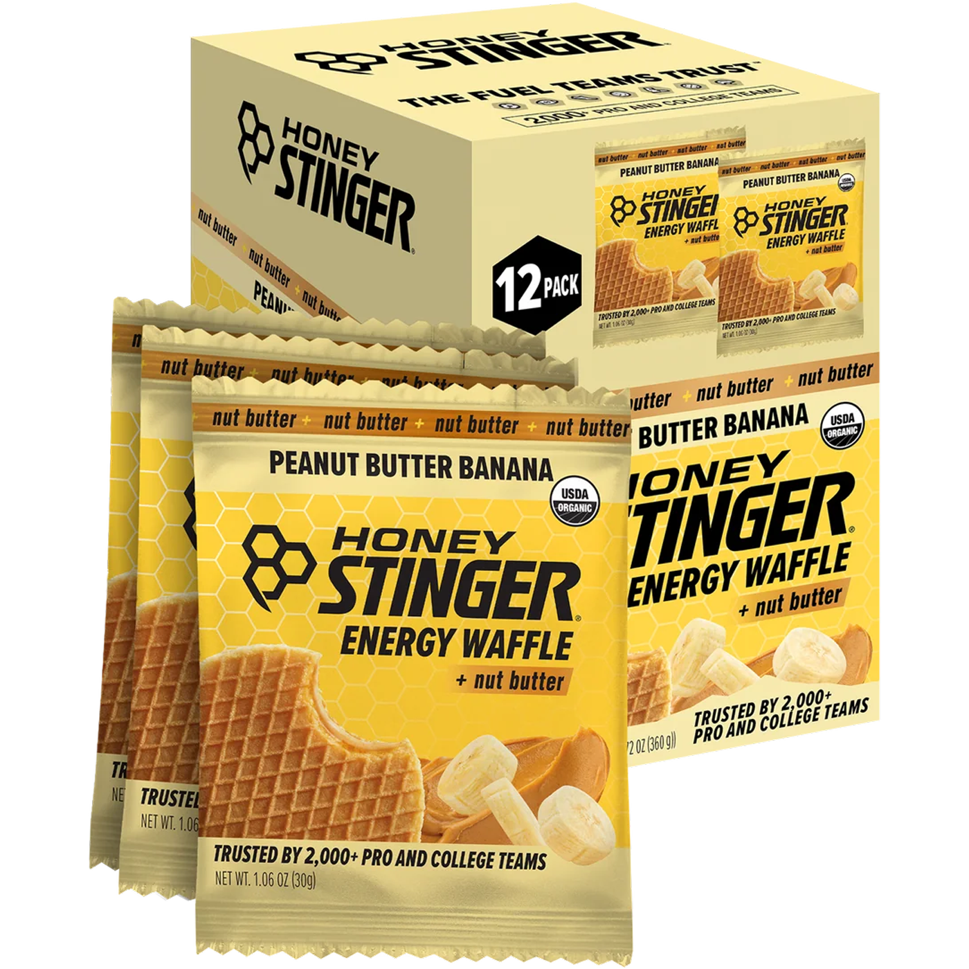 Honey Stinger Organic Peanut Butter Energy Waffles 12 Pack Peanut Butter  Banana