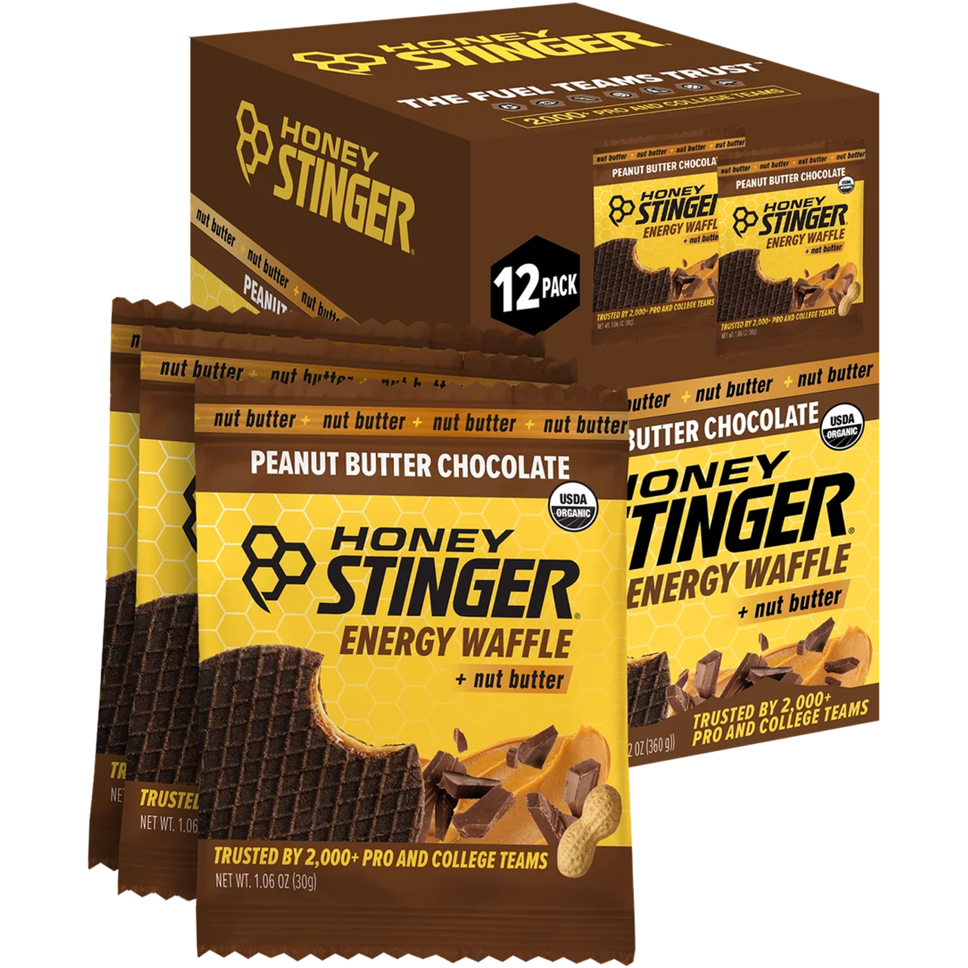 Honey Stinger Organic Peanut Butter Energy Waffles 12 Pack Peanut Butter Chocolate