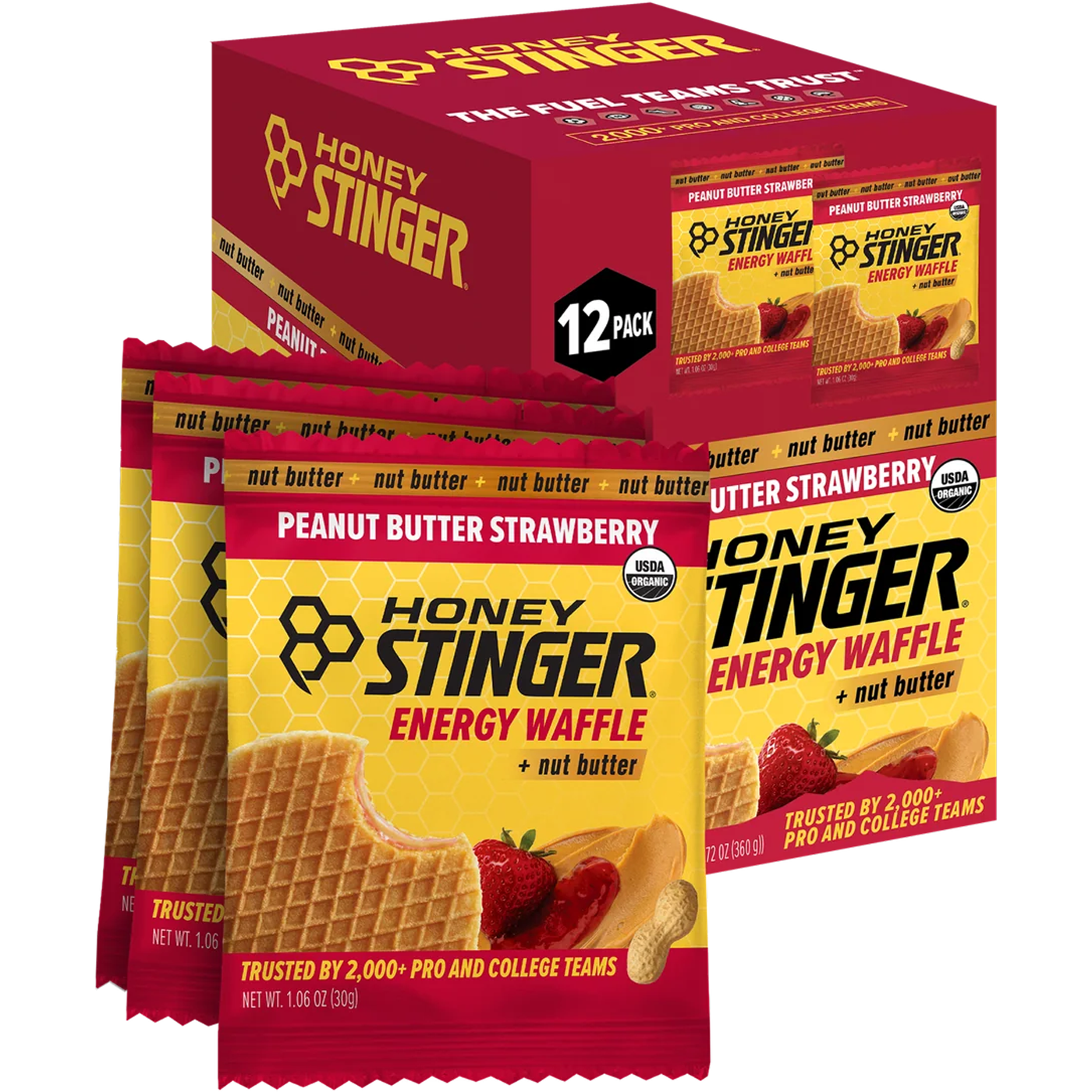 Honey Stinger Organic Peanut Butter Energy Waffles 12 Pack Peanut Butter Strawberry