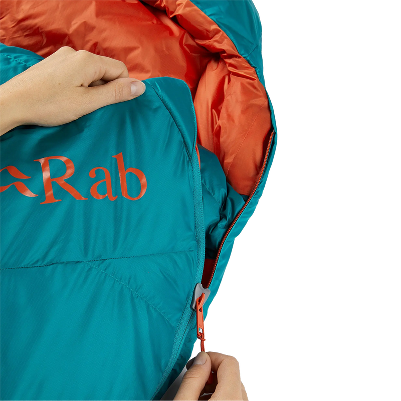 Women's Ascent 500 Reg 23, Rab Women's Ascent 500 Reg 23 in Marina Blue zipper with model
