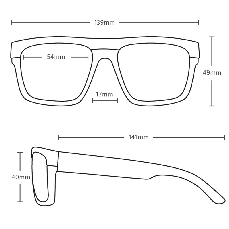 Volley Tort Matte Black Polarized, Carve Volley Tort Matte Black Polarized Dimensions Chart