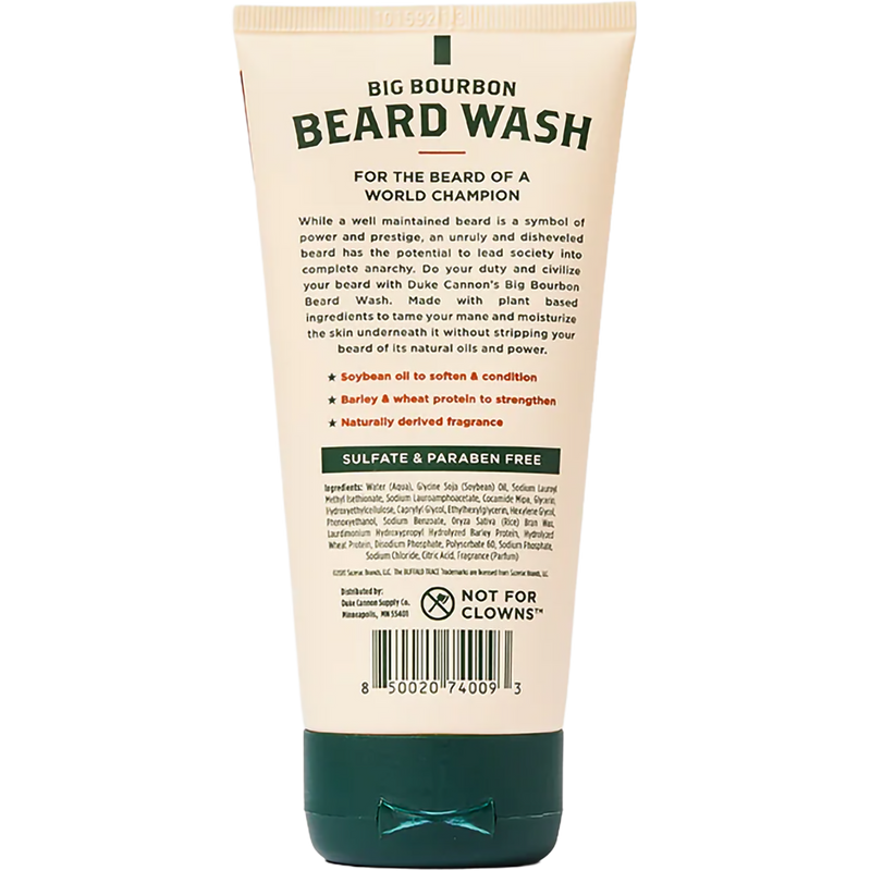 Bourbon Beard Wash v2, Duke Cannon Bourbon Beard Wash v2 back of package