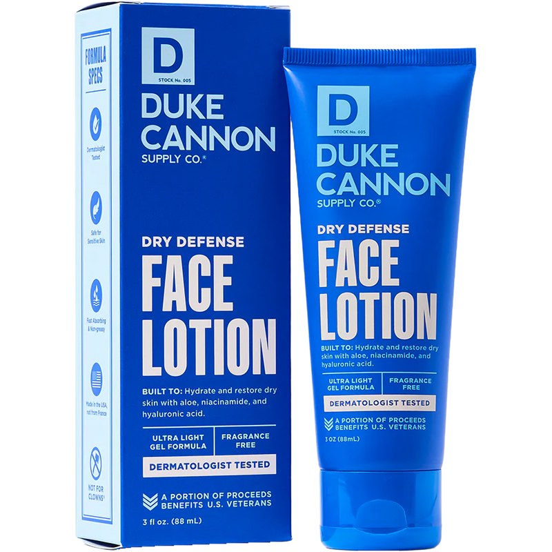 Dry Defense Face Lotion 3oz, Duke Cannon Dry Defense Face Lotion 3oz with box