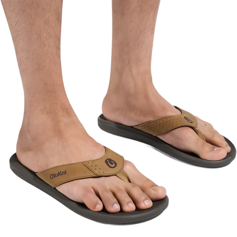Men's Pili, Olukai Men's Pili in 3448-Tan/Dark Java on model