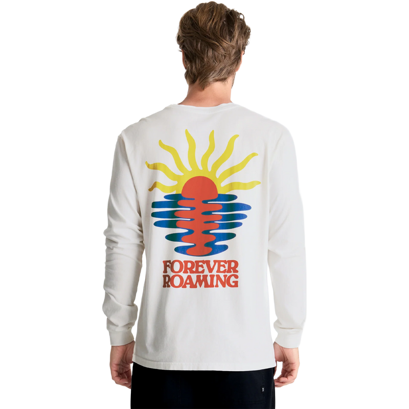Men's Roaming Sunset Long Sleeve Tee, Roark Roaming Sunset Premium Long Sleeve Tee back on model