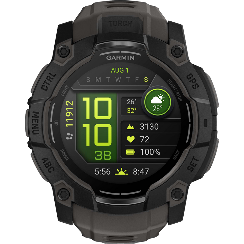 Instinct 3 50mm Amoled - Black, Garmin Instinct 3 50mm AMOLED in Black time and date