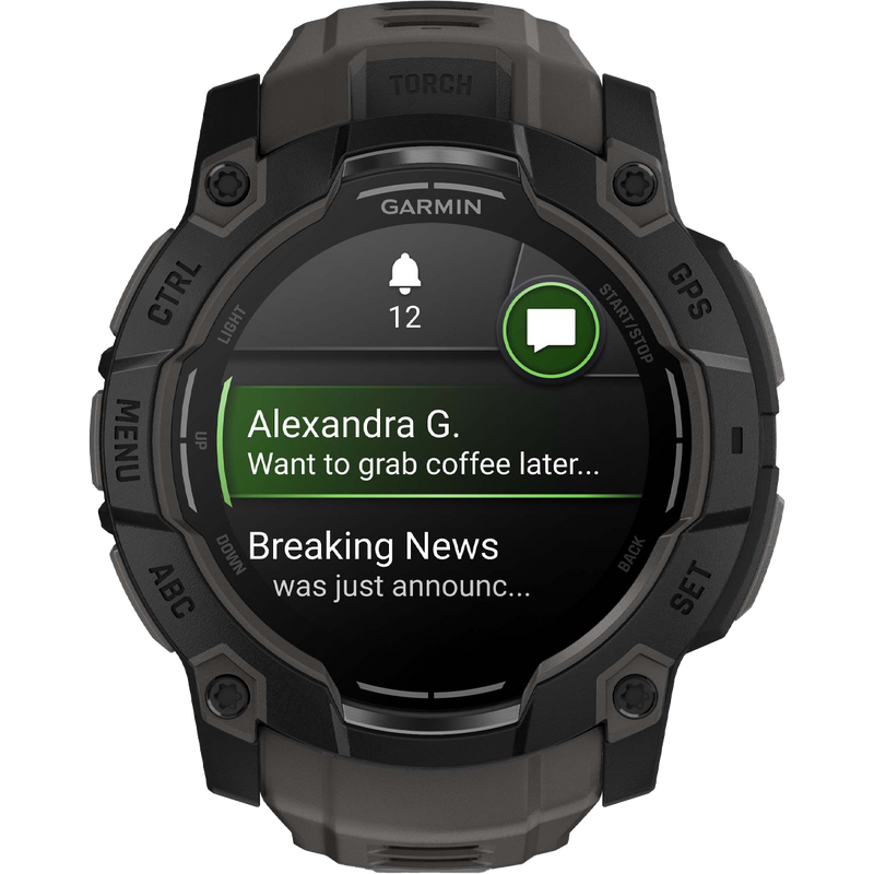 Instinct 3 50mm Amoled - Black, Garmin Instinct 3 50mm AMOLED in Black text