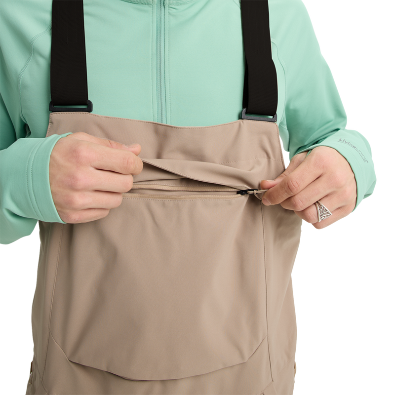 Men's Reserve 2L Stretch Bibs, Burton Reserve 2L Stretch Bibs in AH2-Summit Taupe front pocket