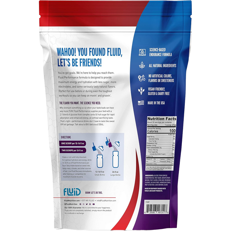 Fluid Performance (30 Servings), Fluid Fluid Performance (30 Servings) back of package
