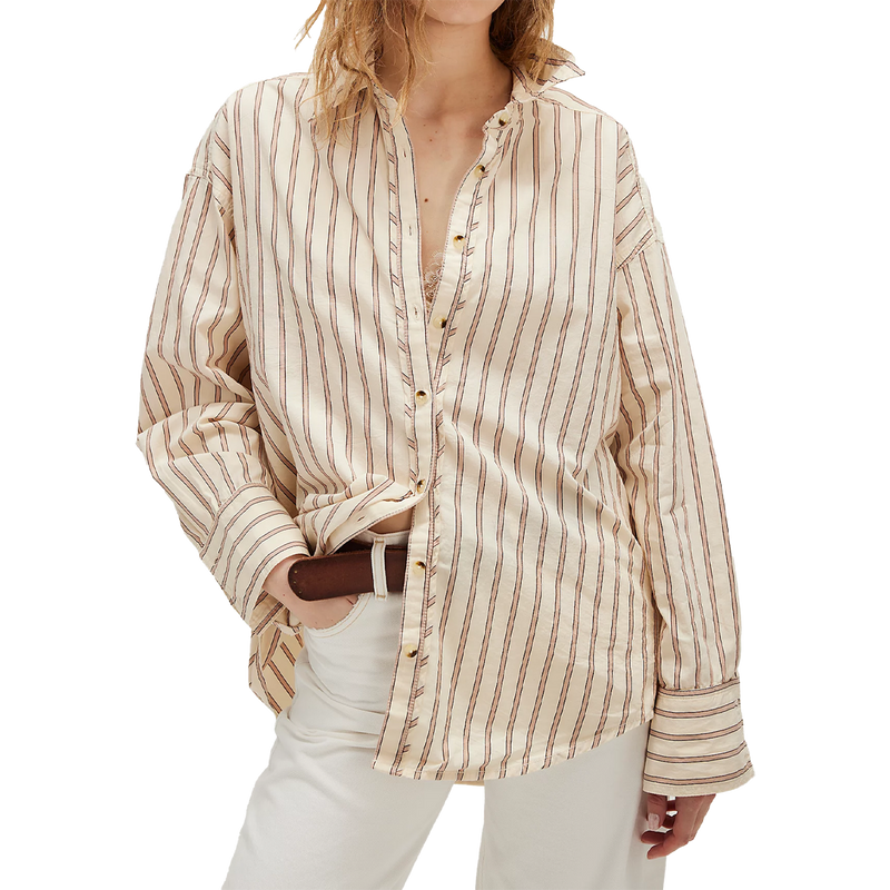 Women's Striped Varsity Vibes Shirt, Free People Women's Striped Varsity Vibes Shirt in Ivory Combo