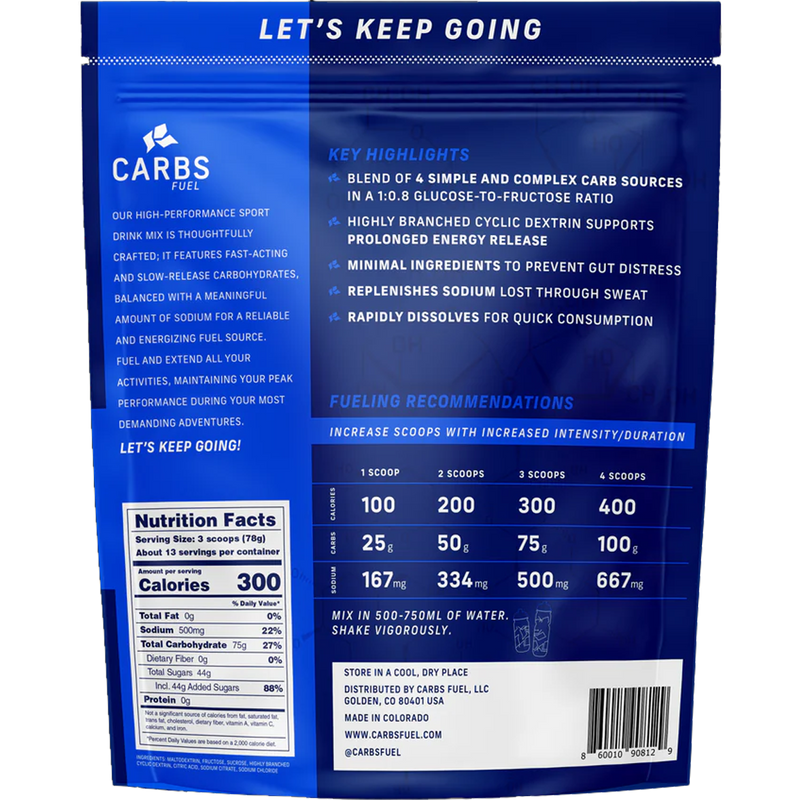 Original 1000g Sport Drink Mix Resealable Bag, Carbs Fuel Original 1000g Sport Drink Mix Resealable Bag back of package