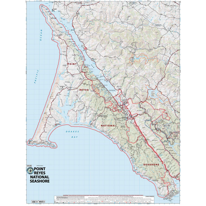 Pt Reyes National Seashore, Tom Harrison Maps Pt Reyes National Seashore detail
