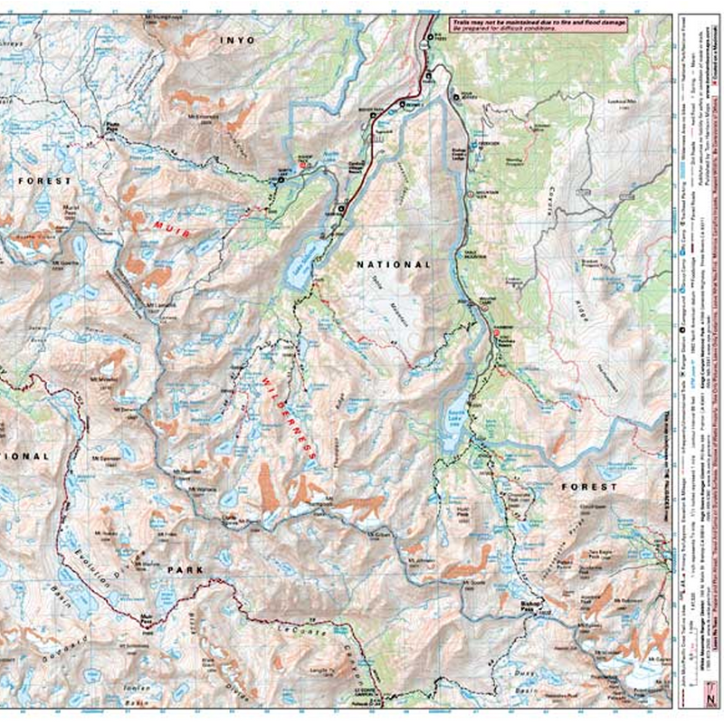 Bishop Pass, Tom Harrison Maps Bishop Pass detail eastern half