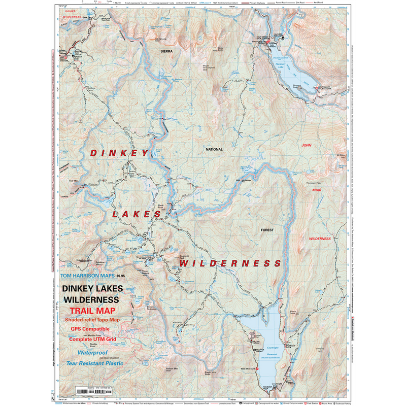 Dinkey Lakes Wilderness, Tom Harrison Maps Dinkey Lakes Wilderness detail