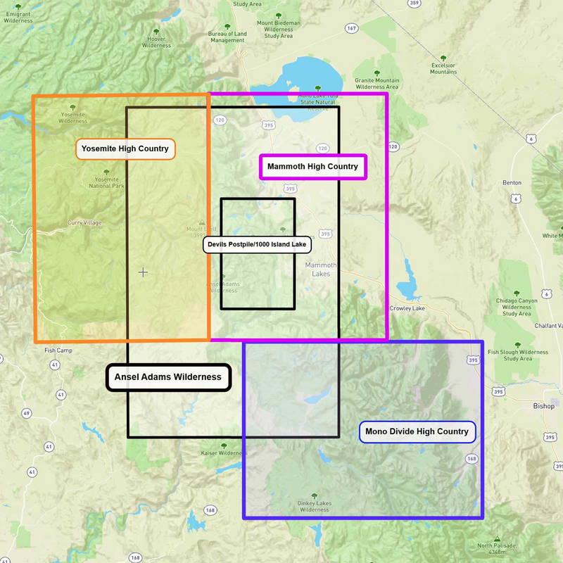 Mono Divide High Country, Tom Harrison Maps Mono Divide High Country coverage area zoomed in