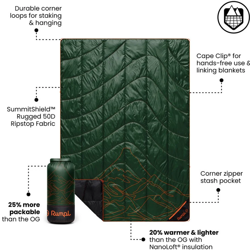 The Backcountry Puffy Blanket, Rumpl The Backcountry Puffy Blanket in Mountain Green Peak features