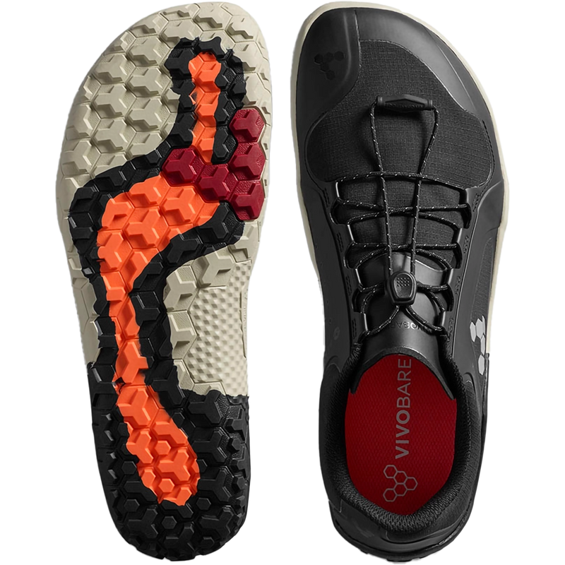 Women's Primus Trail 3 All Weather FG, Vivobarefoot Women's Primus Trail 3 All Weather FG in Obsidian pair top and bottom