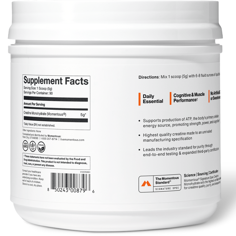 Creatine (90 Servings), Momentous Creatine (90 Servings) back of tub
