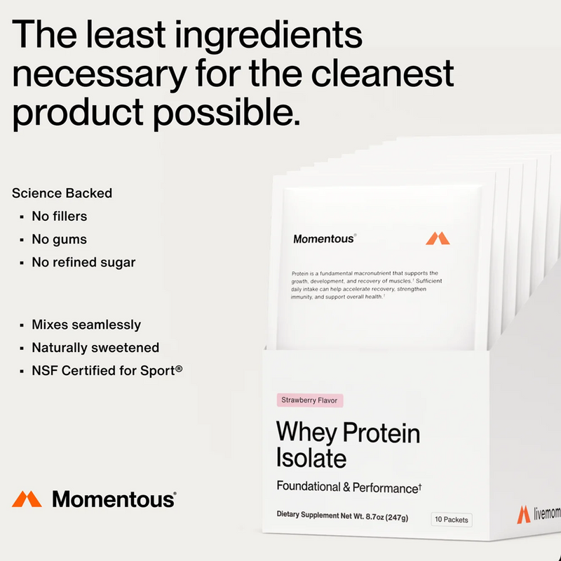 Whey Protein Isolate (Single Serving), Momentous Grass-Fed Whey Protein clean ingredients