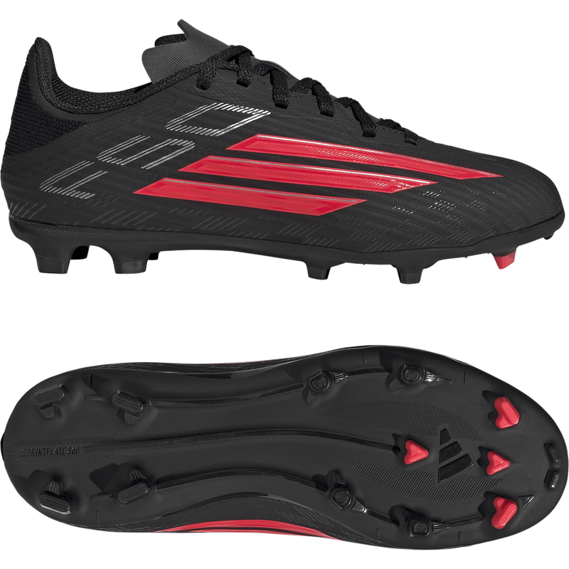 Youth F50 League FG/MG, Adidas Youth F50 League FG/MG in Core Black/Lucid Red/Core Black pair right and bottom