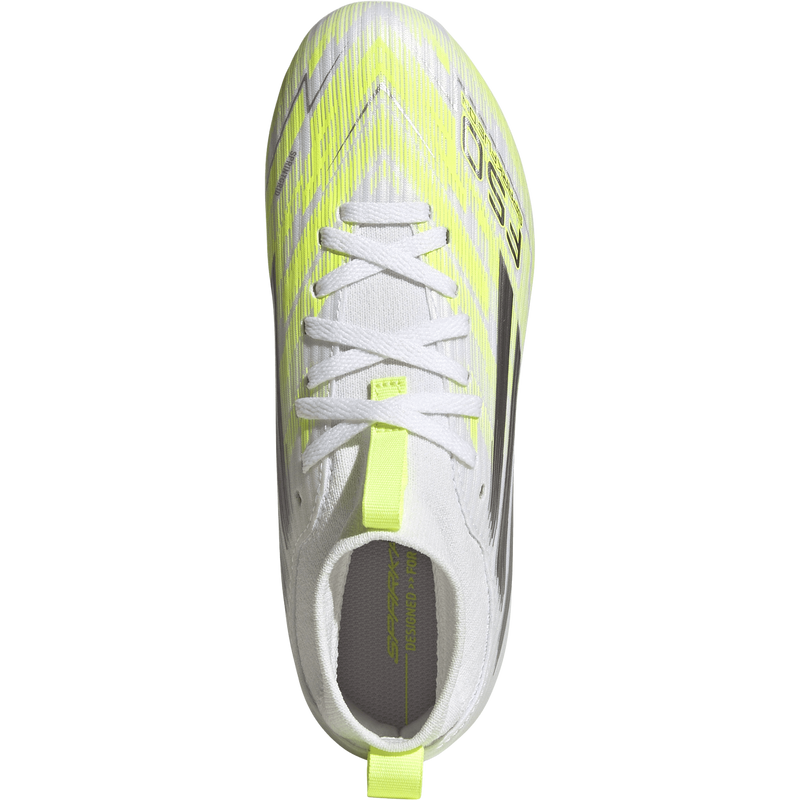 Youth F50 Sparkfusion League FG/AG, Adidas Youth F50 Sparkfusion League FG/AG in Ftwr White/Iron Metallic/Hi-Res Yellow top