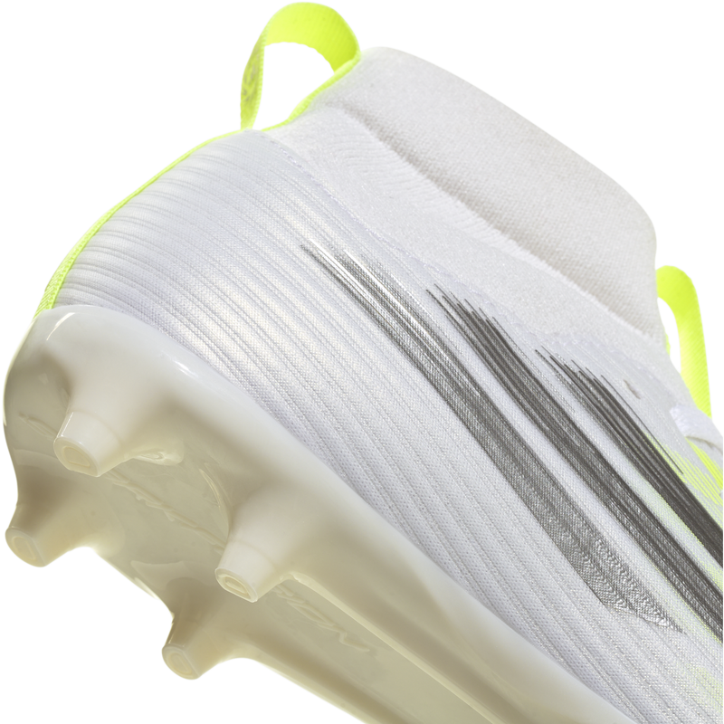 Youth F50 Sparkfusion League FG/AG, Adidas Youth F50 Sparkfusion League FG/AG in Ftwr White/Iron Metallic/Hi-Res Yellow heel