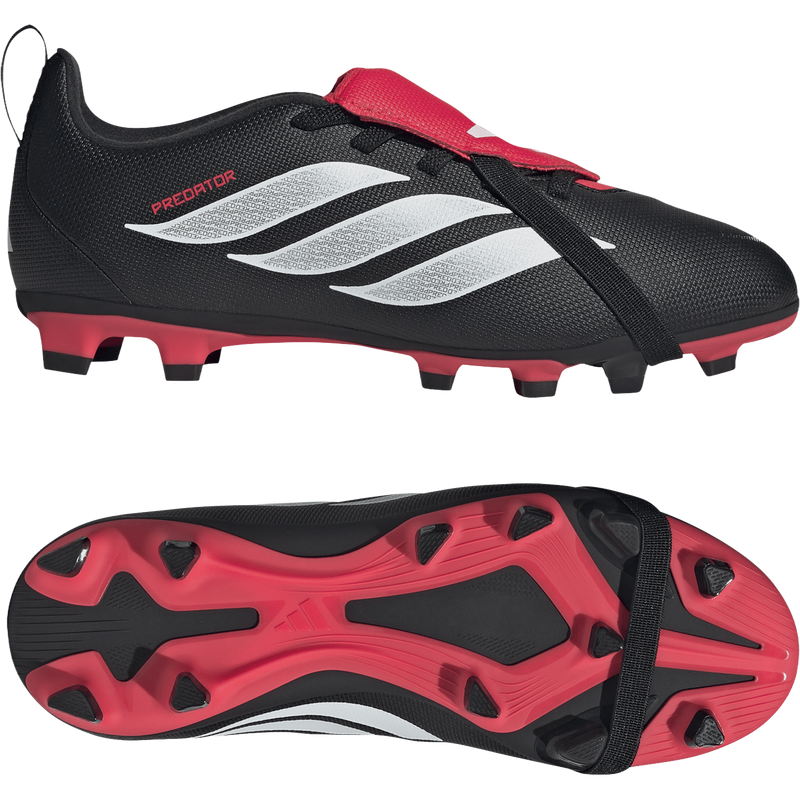Youth Predator Club FT EL FG/MG, Adidas Youth Predator Club FT EL FG/MG in Core Black/Ftwr White/Lucid Red pair right and bottom