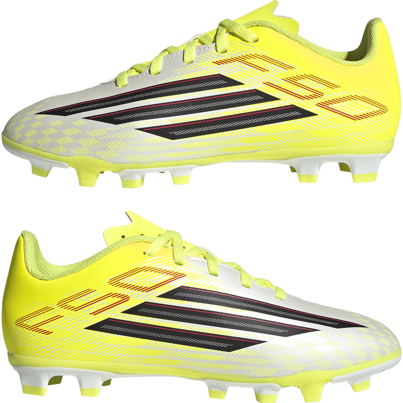 Youth F50 Club FG/MG, Adidas Youth F50 Club FG/MG in Team Solar Yellow 2/Core Black pair left and right profile