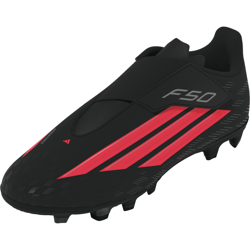 Youth F50 Club Velcro FxG FG/MG, Adidas Youth F50 Club Velcro FxG in Core Black/Lucid Red/Core Black front left