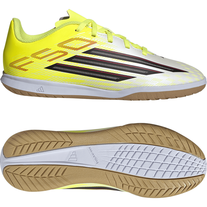 Youth F50 Club Indoor, Adidas Youth F50 Club Indoor in Team Solar Yellow 2/Core Black pair right and bottom