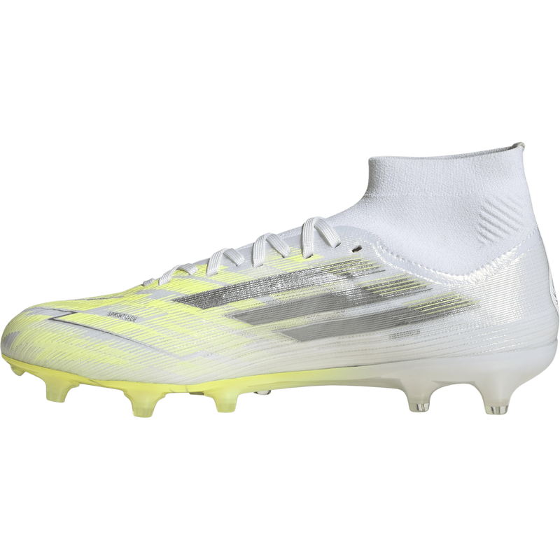 Women's F50 Sparkfusion Pro FG/AG, Adidas Women's F50 Sparkfusion Pro FG/AG in White/Iron Metallic/Hi-Res Yellow right inside profile