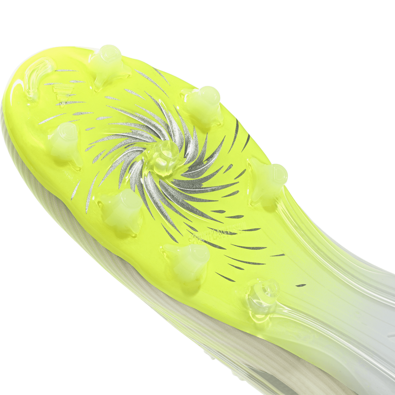Women's F50 Sparkfusion L League FG/MG, Adidas Women's F50 Sparkfusion L League FG/MG in White/Iron Metallic/Hi-Res Yellow bottom toe