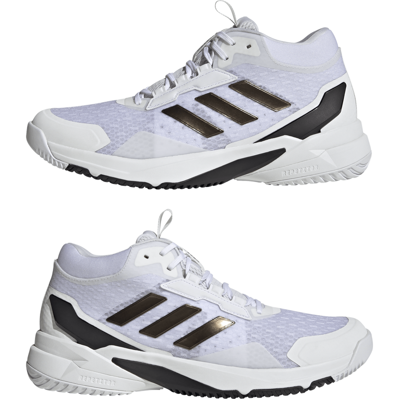 Men's Crazyflight 6 Mid, Adidas Men's Crazyflight 6 Mid in White/Core Black/White pair left and right profile