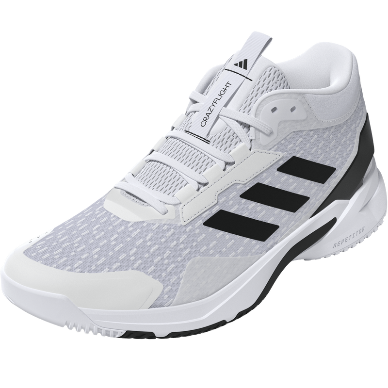 Men's Crazyflight 6 Mid, Adidas Men's Crazyflight 6 Mid in White/Core Black/White left front