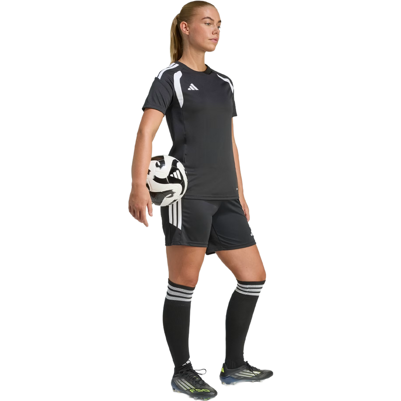 Women's Tiro 26 Jersey, Women's Tiro 26 Jersey in Black White full body view with athlete