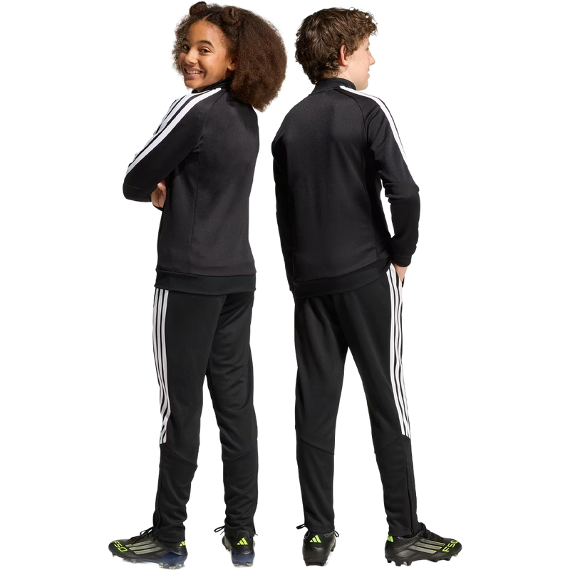 Youth Tiro 26 Track Pant, Youth Tiro 26 Track Pant in Black White side by side angled full body view on models