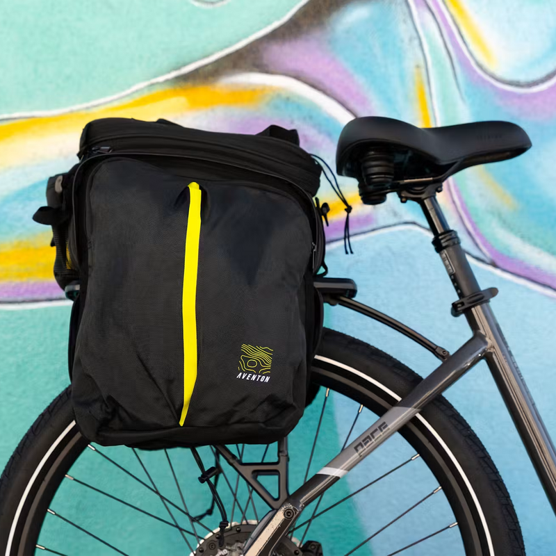 Aventon Rack Top Bag, Aventon Rack Top Bag on bike with panniers out
