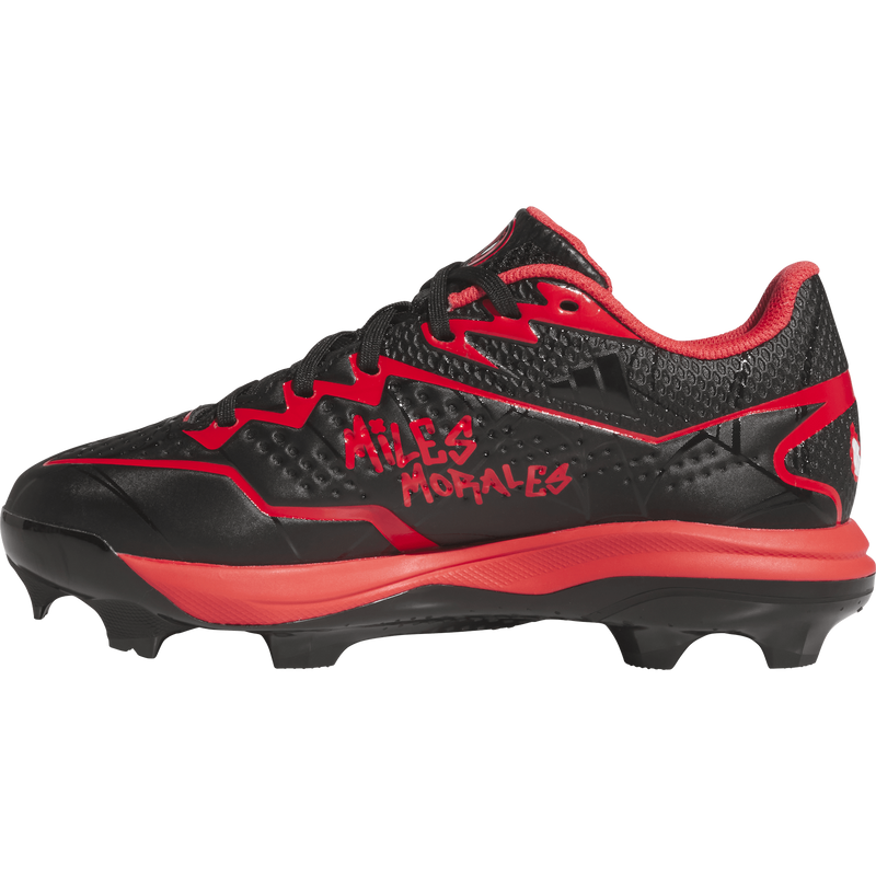 Youth Adizero Electric 2.0 TPU Miles Morales, Adidas Youth Adizero Electric 2.0 TPU Miles Morales in Black/Red right profile inside right profile