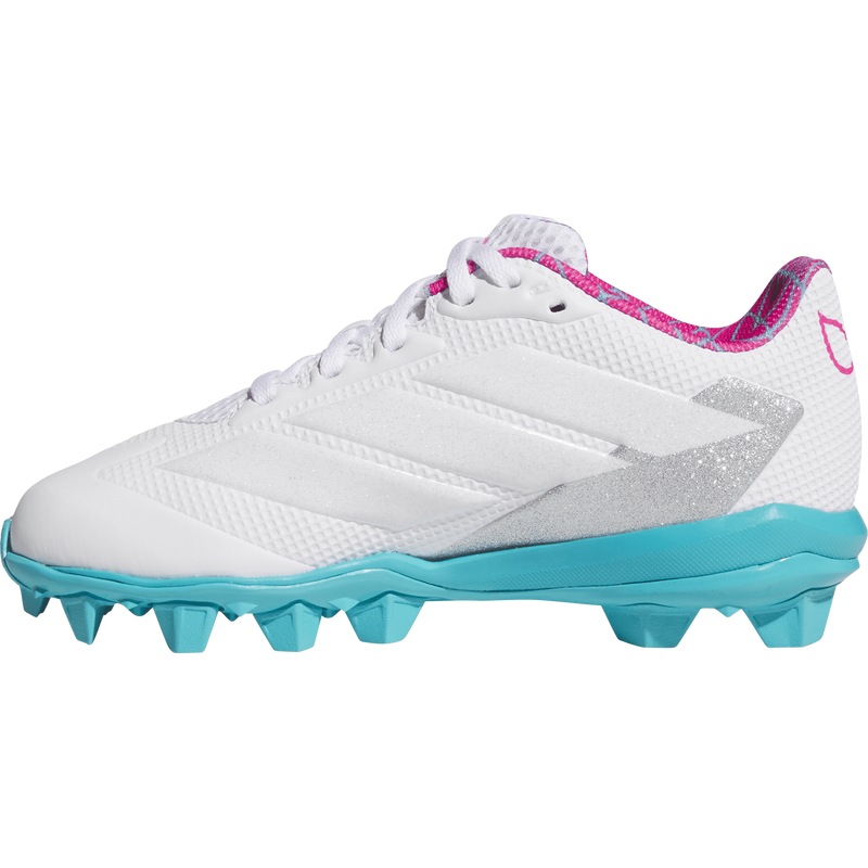 Youth Adizero Instinct 2.0 MD Gwen, Adidas Youth Adizero Instinct 2.0 MD Gwen in White/Pink/Turqoise right inside profile