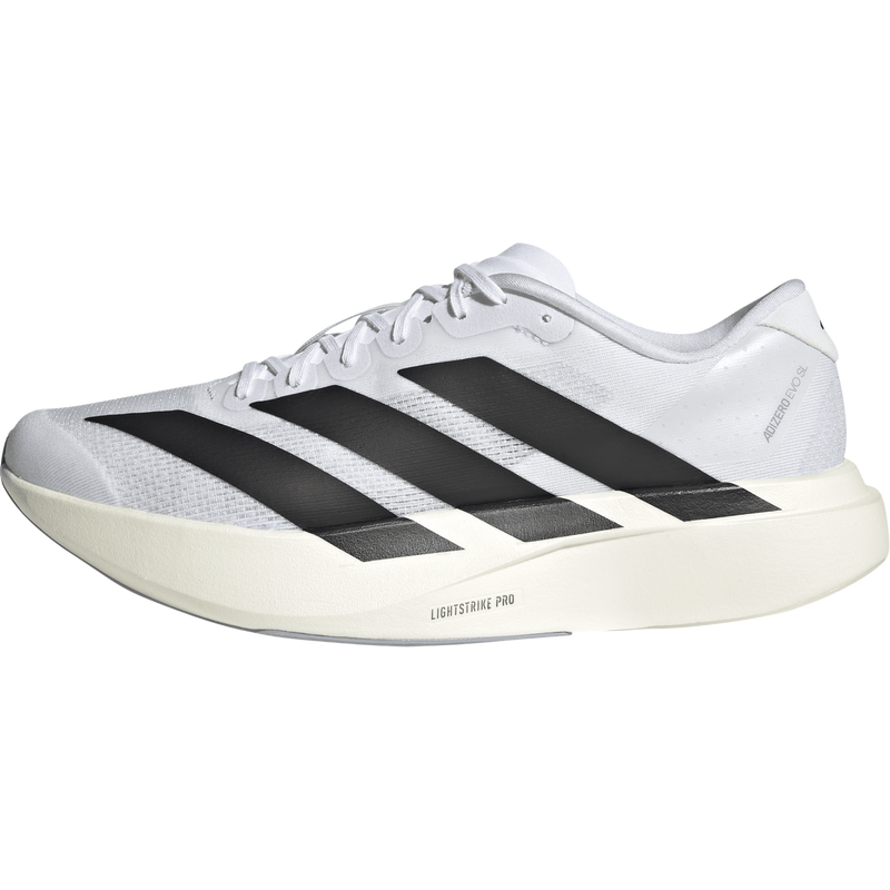 Men's Adizero Evo SL, Adidias Men's Adizero Evo SL in White/Core Black left profile