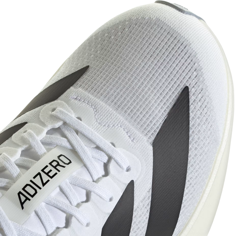 Women's Adizero Evo SL, Adidas Women's Adizero Evo SL in White/Core Black right profile toe