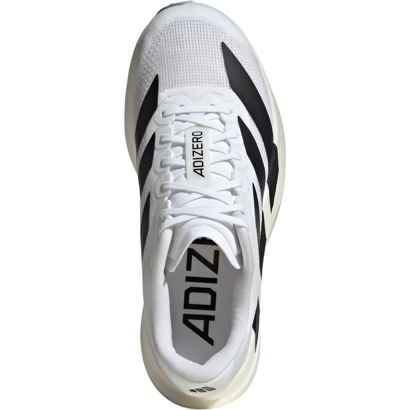 Women's Adizero Evo SL, Adidas Women's Adizero Evo SL in White/Core Black right profile top
