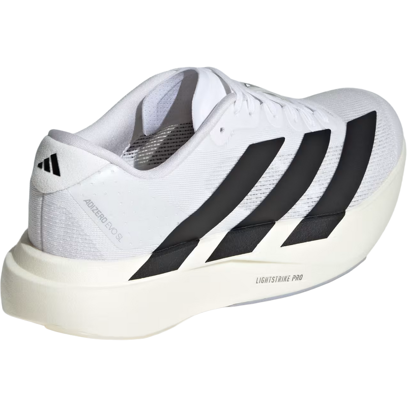 Women's Adizero Evo SL, Adidas Women's Adizero Evo SL in White/Core Black right profile right back