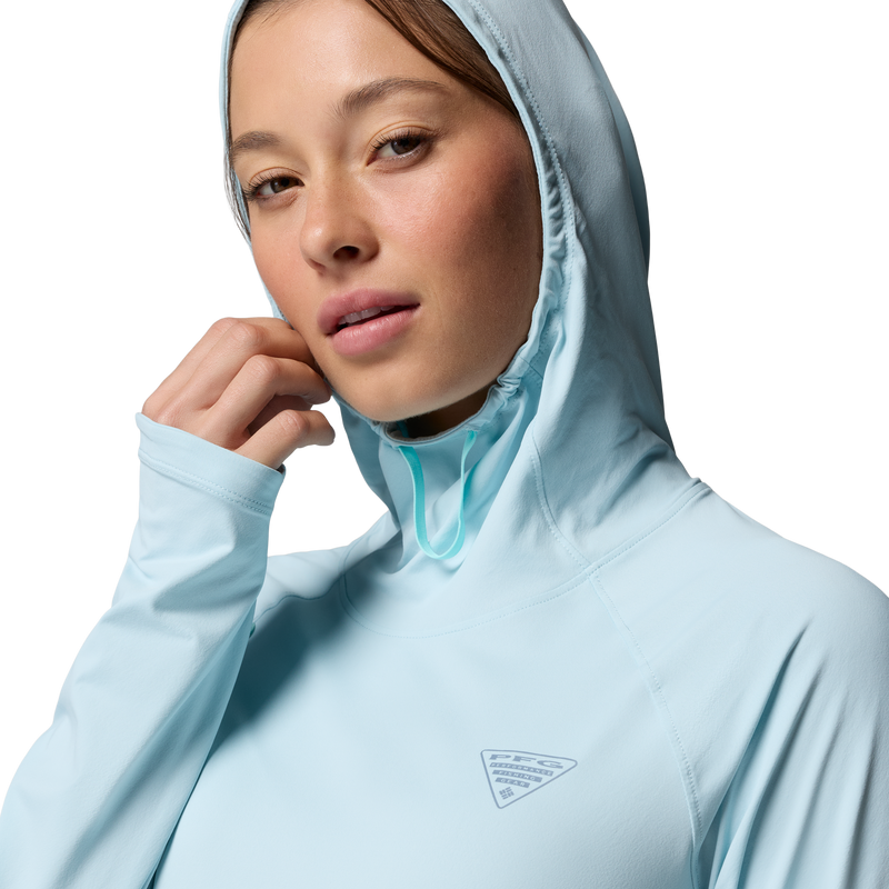 Women's Wild Cast Sun Hoodie, Columbia Women's Wild Cast Sun Hoodie in 482 Marine Light hood