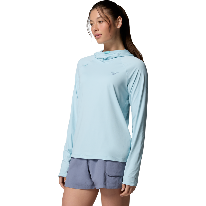 Women's Wild Cast Sun Hoodie, Columbia Women's Wild Cast Sun Hoodie in 482 Marine Light front left