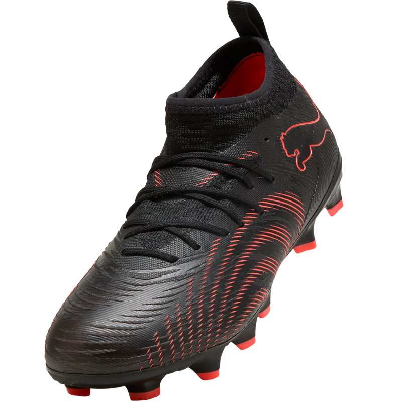 Youth Future 9 Match FG/AG, Puma Youth Future 9 Match FG/AG in 02-Puma Black/Glowing Red/Strong Gray front left