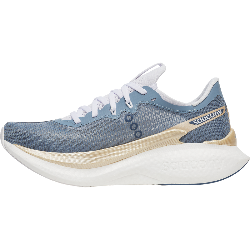Women Endorphin Pro 5, Saucony Women Endorphin Pro 5 in 142-Storm/Gilded inside profile of right shoe